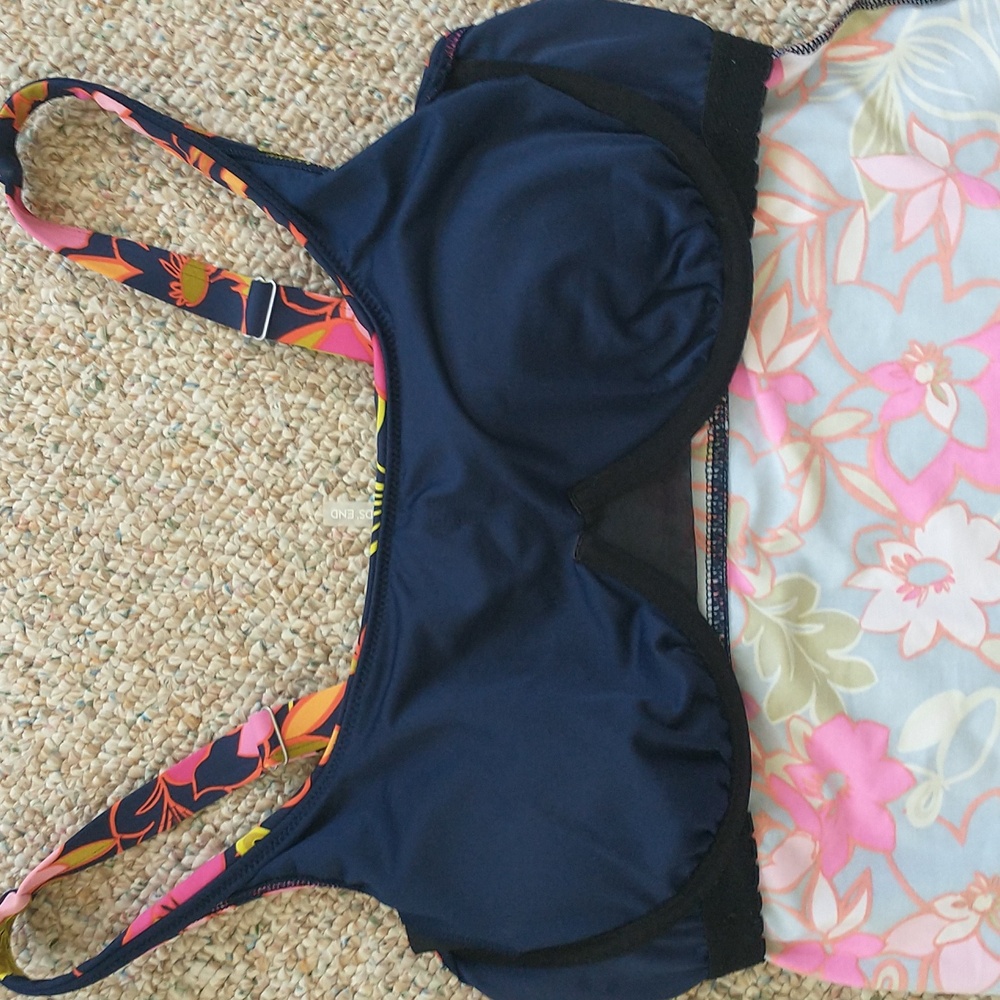 Lands' End Square Neck Floral Print Tankini Swim Top 12D - Picture 5 of 7